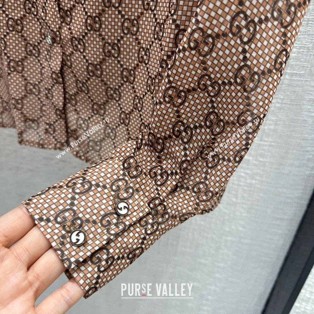 gucci GG damier print silk shirt 2024 (qiqi-240409-02)