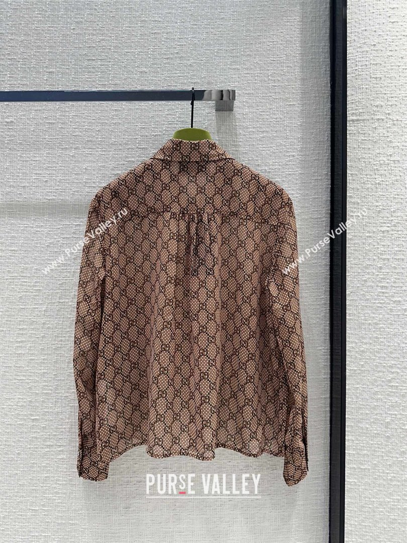 gucci GG damier print silk shirt 2024 (qiqi-240409-02)