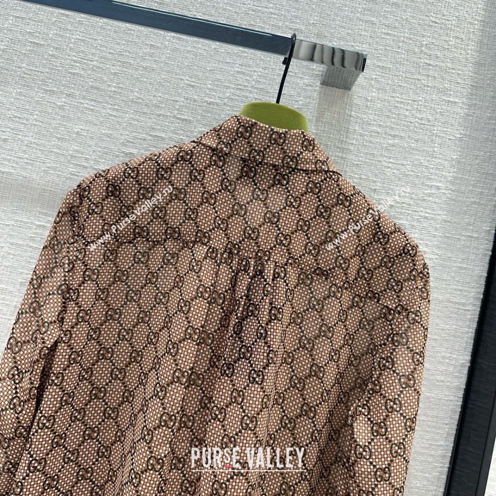 gucci GG damier print silk shirt 2024 (qiqi-240409-02)