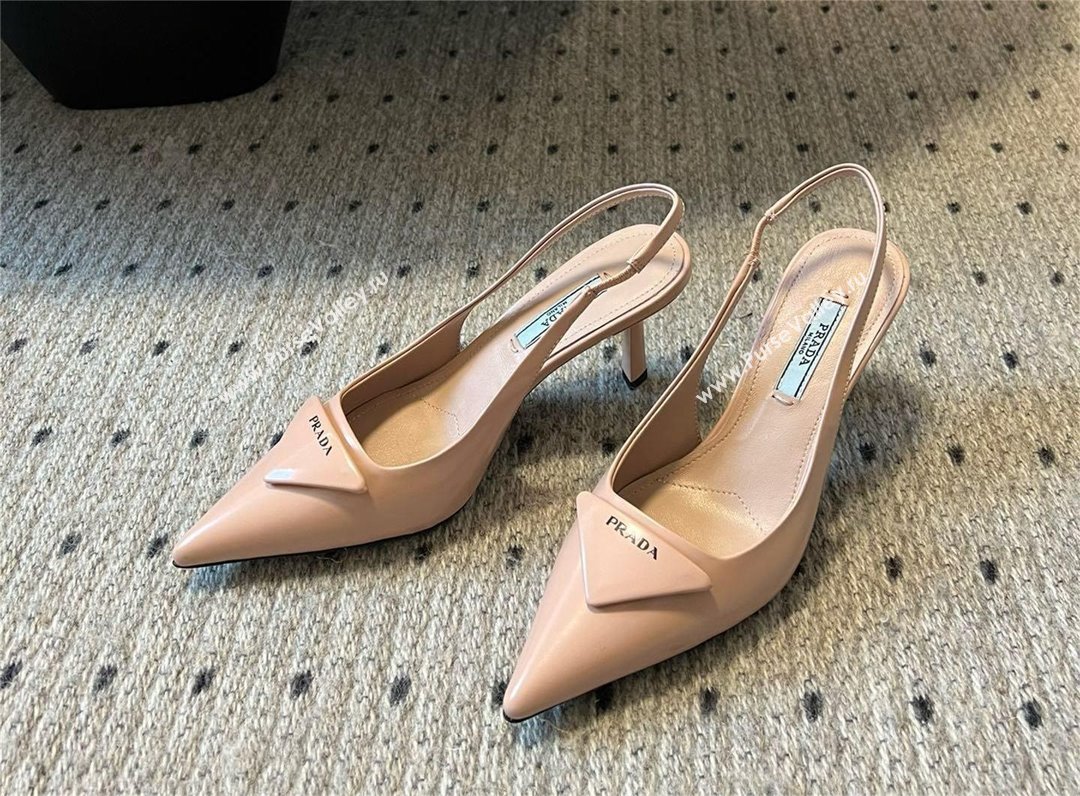 Prada Heel 7.5cm brushed leather Slingback Pumps nude pink 2024 (kaola-240305-02)