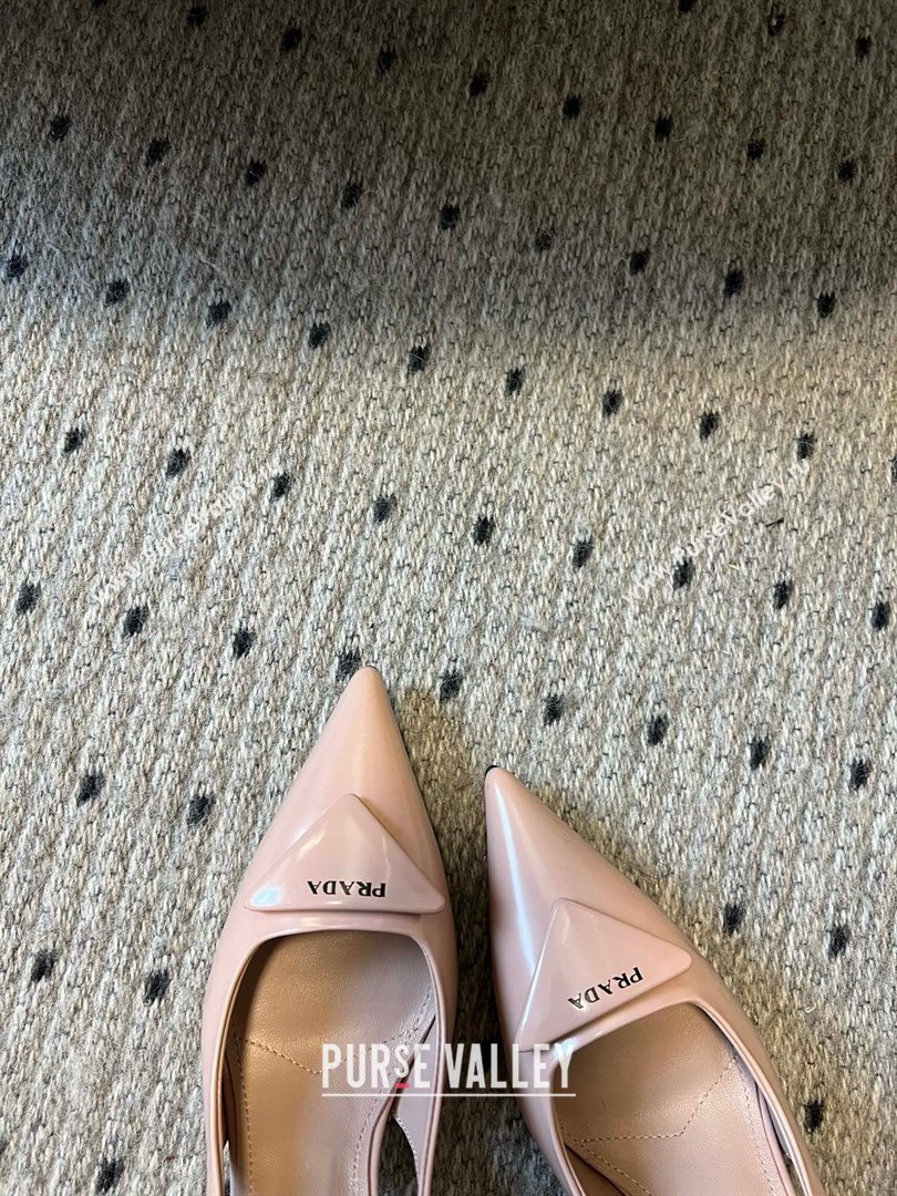 Prada Heel 7.5cm brushed leather Slingback Pumps nude pink 2024 (kaola-240305-02)