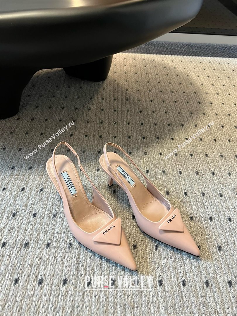 Prada Heel 7.5cm brushed leather Slingback Pumps nude pink 2024 (kaola-240305-02)