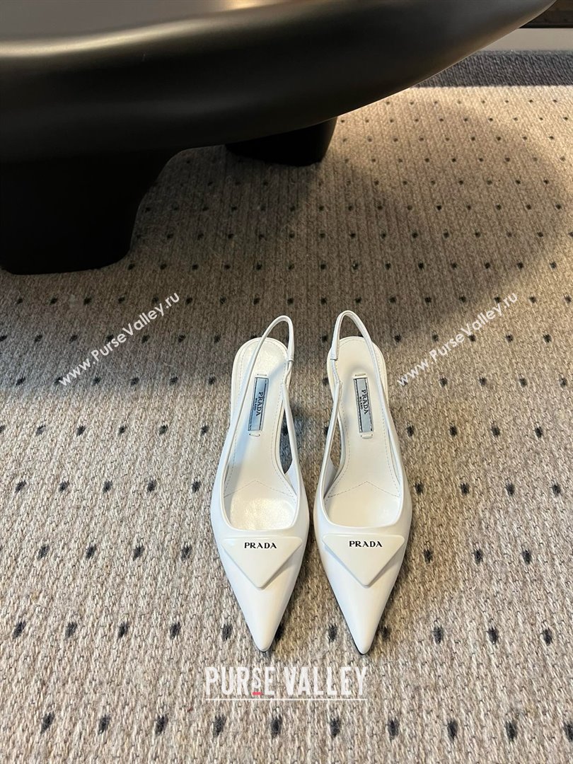 Prada Heel 7.5cm brushed leather Slingback Pumps white 2024 (kaola-240305-01)