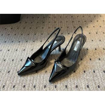 Prada Heel 7.5cm brushed leather Slingback Pumps black 2024 (kaola-240305-03)