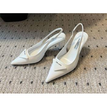 Prada Heel 7.5cm brushed leather Slingback Pumps white 2024 (kaola-240305-01)