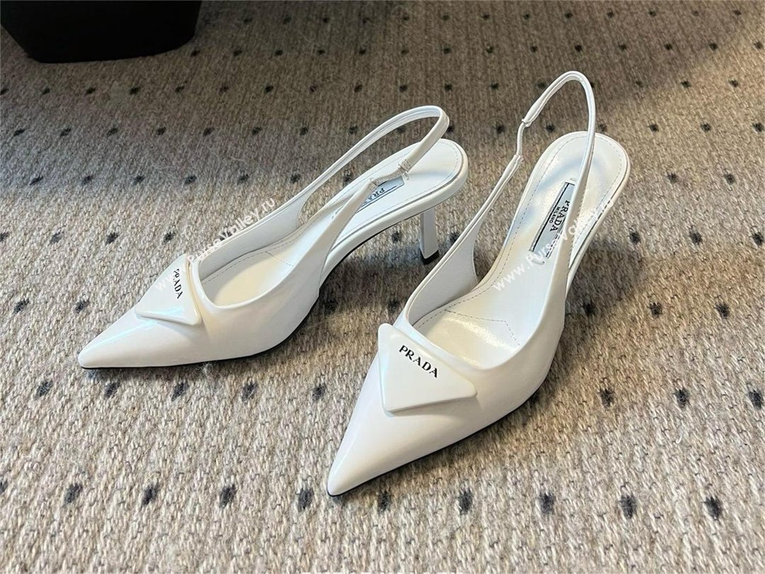 Prada Heel 7.5cm brushed leather Slingback Pumps white 2024 (kaola-240305-01)