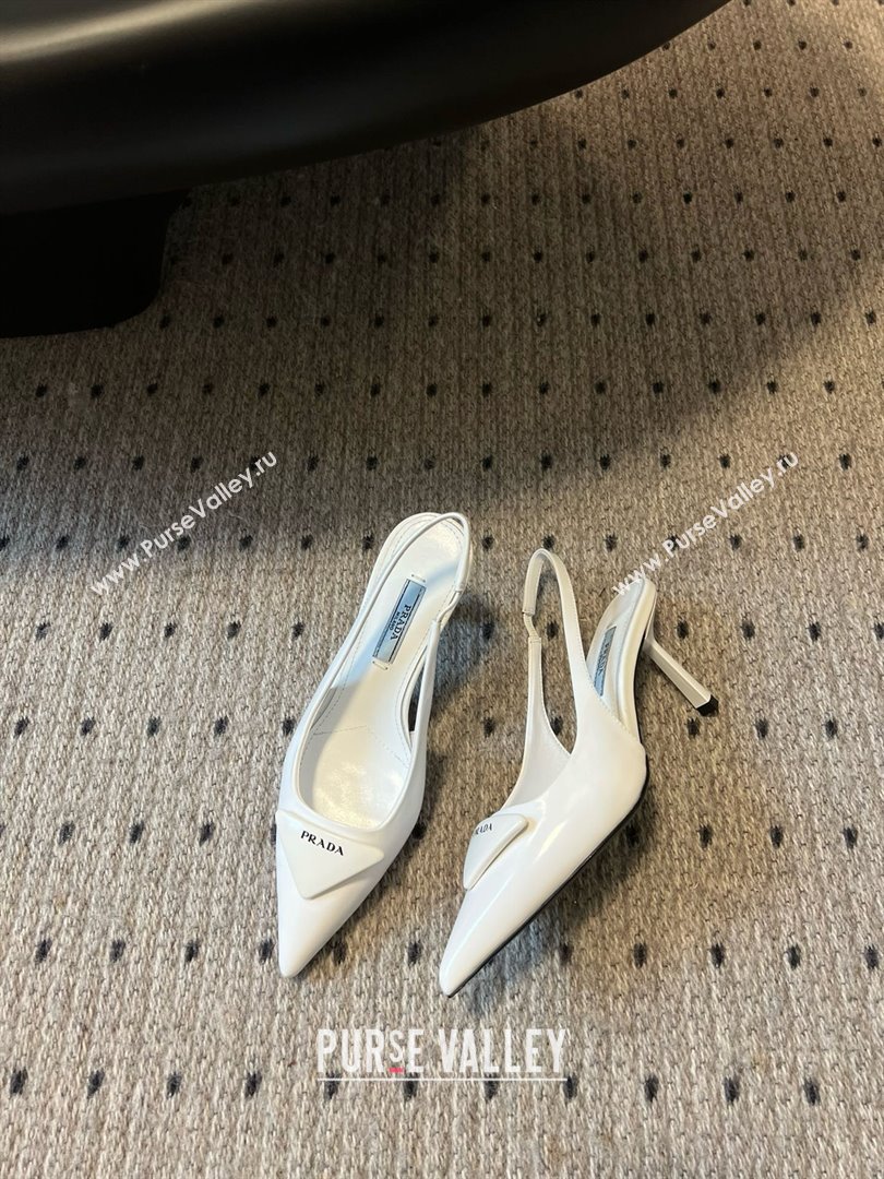 Prada Heel 7.5cm brushed leather Slingback Pumps white 2024 (kaola-240305-01)