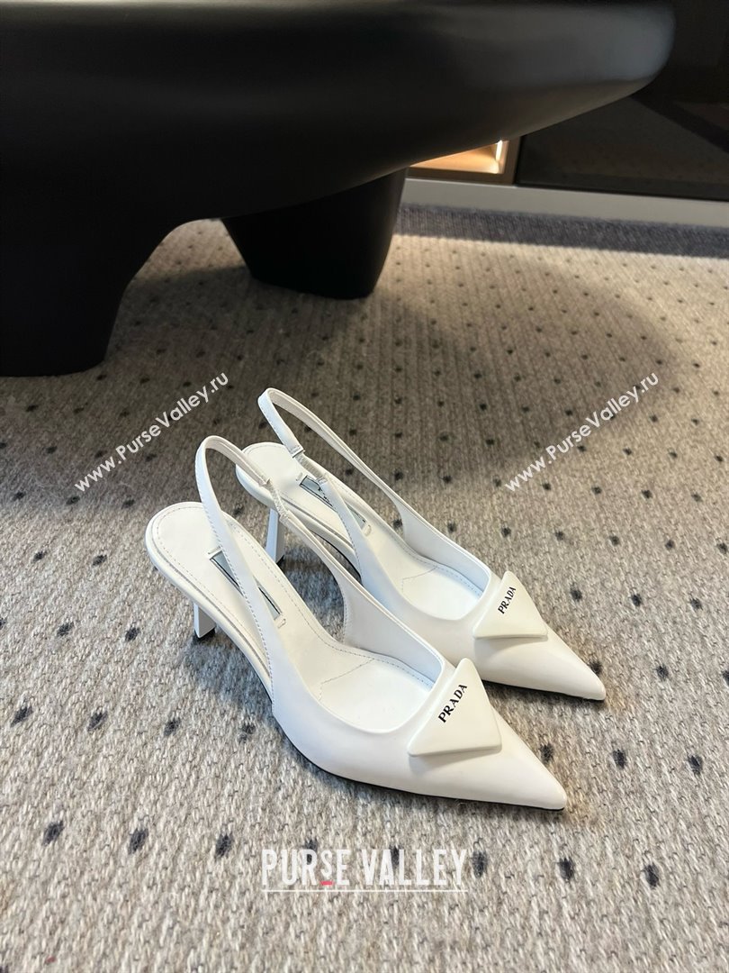 Prada Heel 7.5cm brushed leather Slingback Pumps white 2024 (kaola-240305-01)