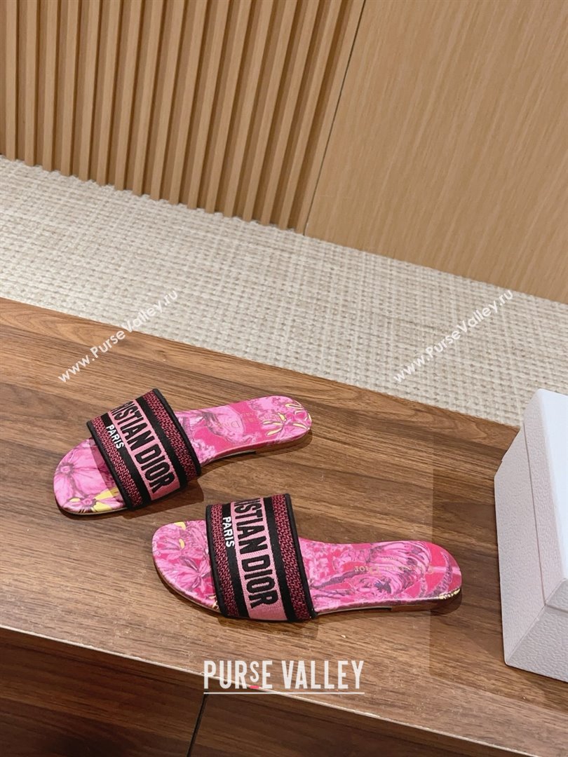 Dior Rani Pink Multicolor Embroidered Cotton with Toile de Jouy Voyage Motif Dway Flat Slide 2024 (kaola-240305-05)