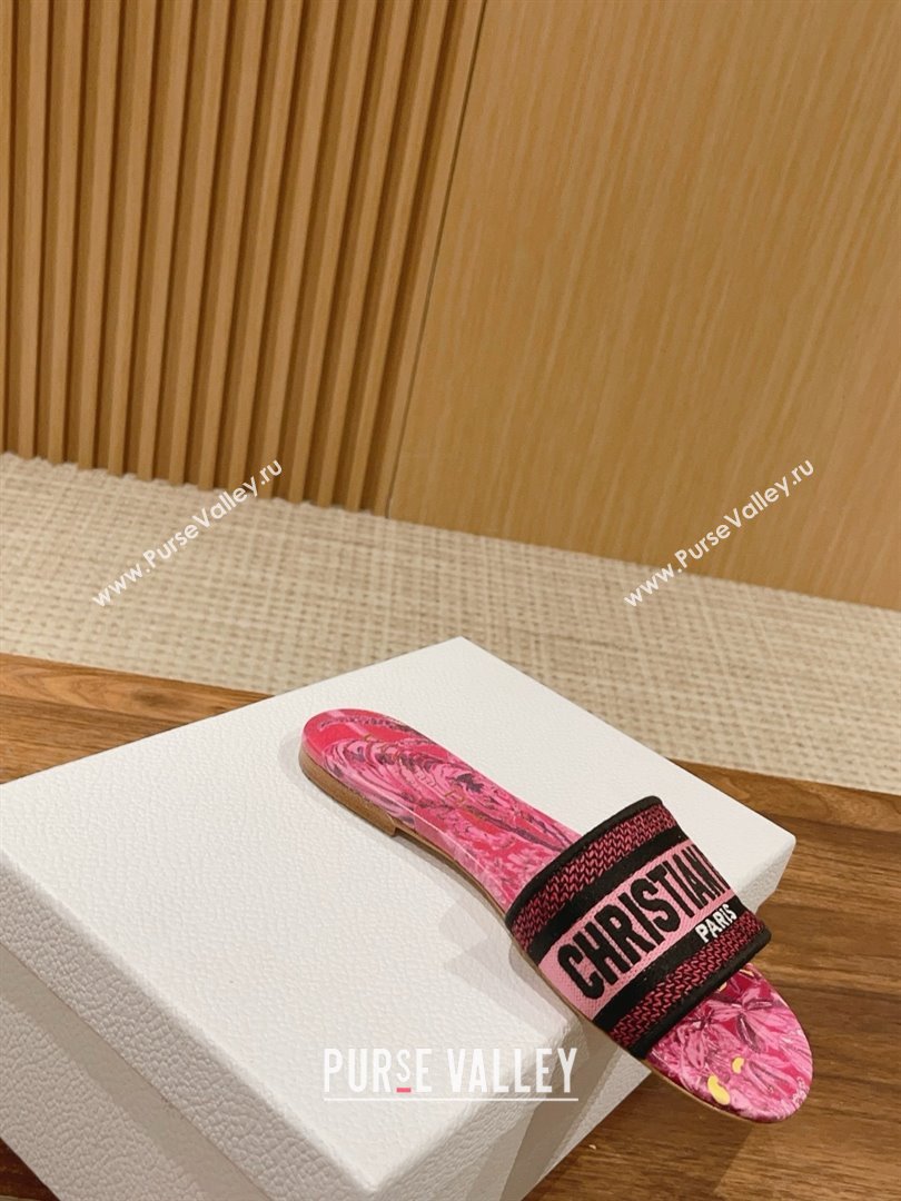Dior Rani Pink Multicolor Embroidered Cotton with Toile de Jouy Voyage Motif Dway Flat Slide 2024 (kaola-240305-05)