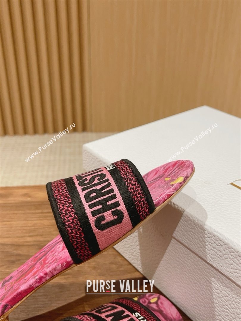 Dior Rani Pink Multicolor Embroidered Cotton with Toile de Jouy Voyage Motif Dway Flat Slide 2024 (kaola-240305-05)