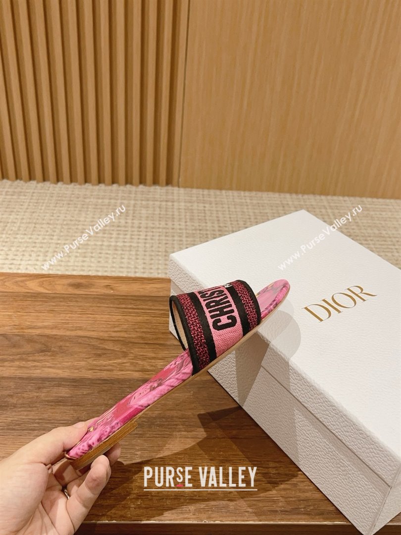 Dior Rani Pink Multicolor Embroidered Cotton with Toile de Jouy Voyage Motif Dway Flat Slide 2024 (kaola-240305-05)