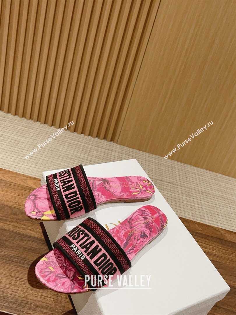 Dior Rani Pink Multicolor Embroidered Cotton with Toile de Jouy Voyage Motif Dway Flat Slide 2024 (kaola-240305-05)