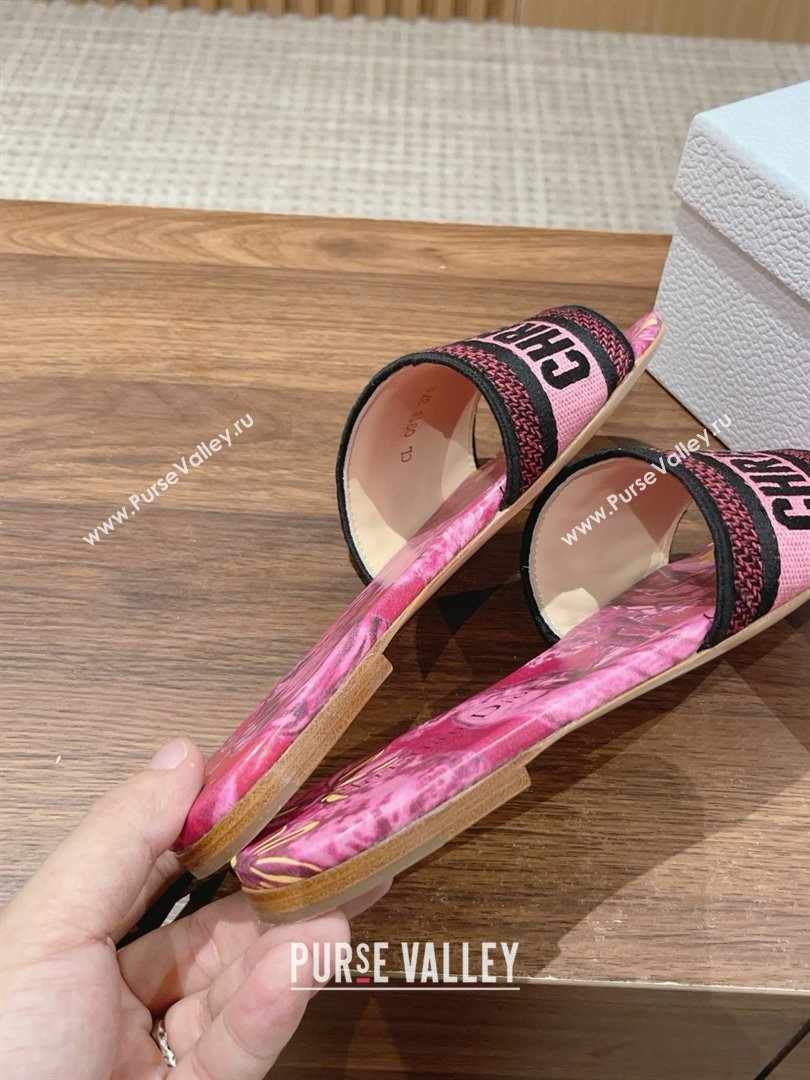 Dior Rani Pink Multicolor Embroidered Cotton with Toile de Jouy Voyage Motif Dway Flat Slide 2024 (kaola-240305-05)