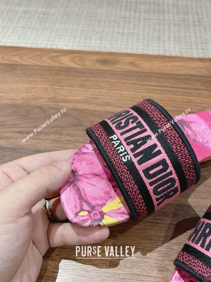Dior Rani Pink Multicolor Embroidered Cotton with Toile de Jouy Voyage Motif Dway Flat Slide 2024 (kaola-240305-05)