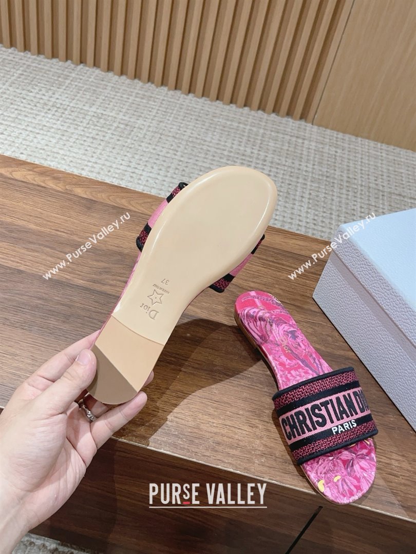 Dior Rani Pink Multicolor Embroidered Cotton with Toile de Jouy Voyage Motif Dway Flat Slide 2024 (kaola-240305-05)