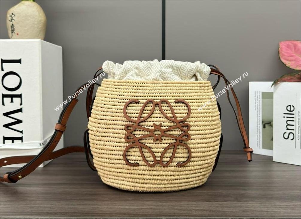 loewe Beehive Basket bag in raffia and calfskin Natural/Tan 2024 (yongsheng-240410-05)
