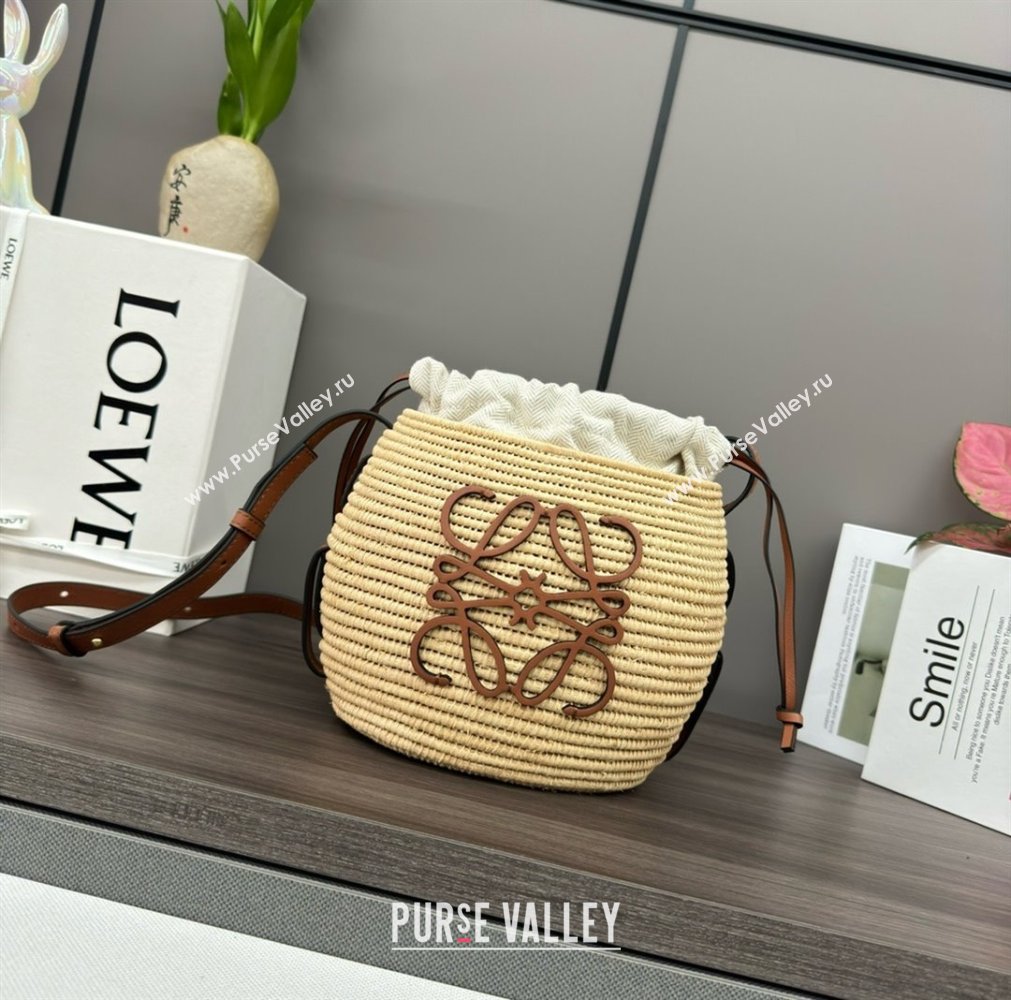 loewe Beehive Basket bag in raffia and calfskin Natural/Tan 2024 (yongsheng-240410-05)