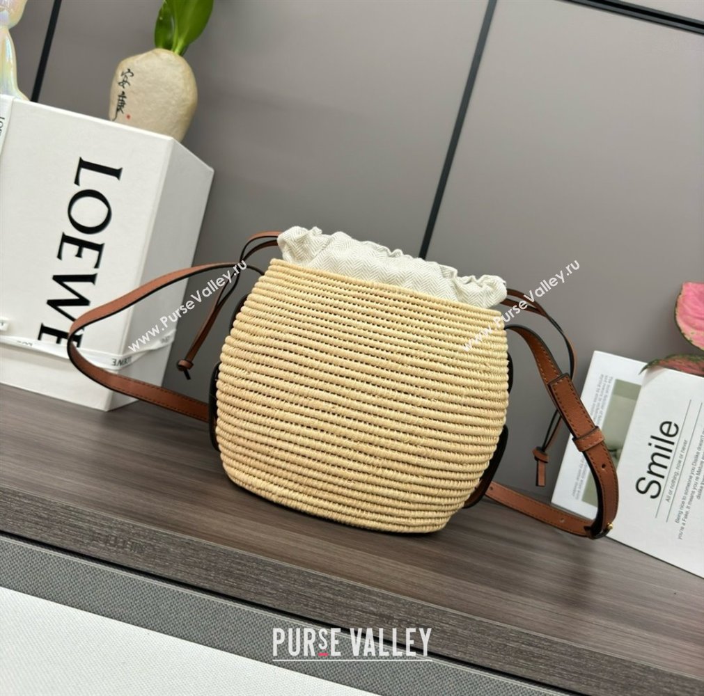 loewe Beehive Basket bag in raffia and calfskin Natural/Tan 2024 (yongsheng-240410-05)
