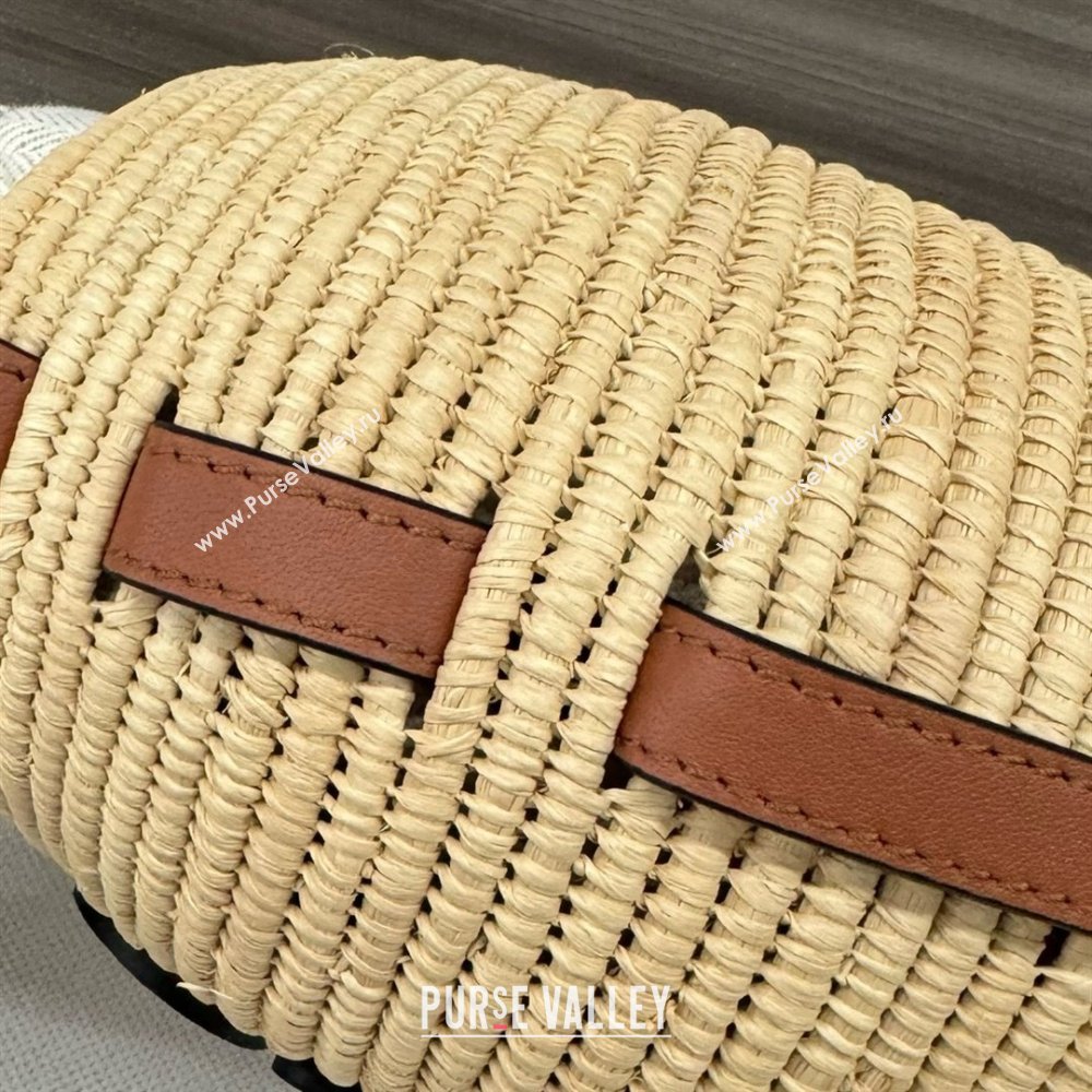loewe Beehive Basket bag in raffia and calfskin Natural/Tan 2024 (yongsheng-240410-05)