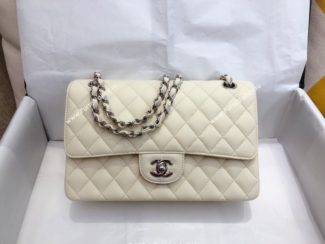 Chanel top Quality Medium Classic Flap Bag 1112 in Caviar Leather off white with silver Hardware  (smjd-5307)