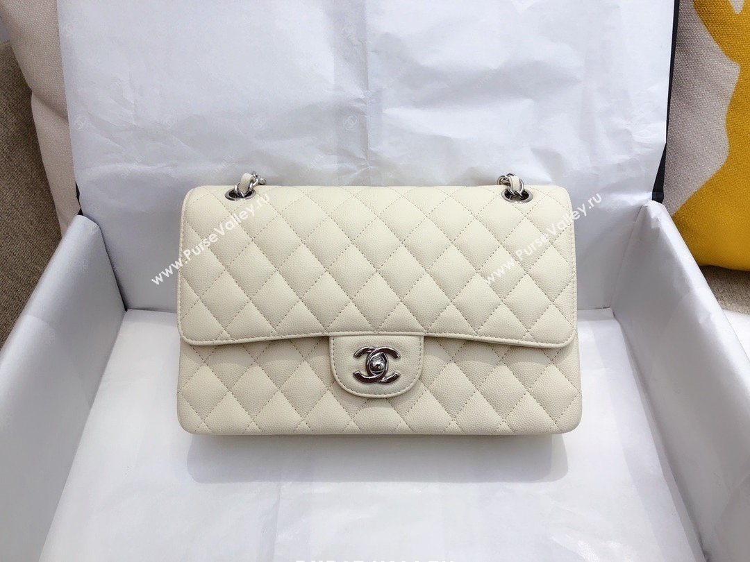 Chanel top Quality Medium Classic Flap Bag 1112 in Caviar Leather off white with silver Hardware  (smjd-5307)