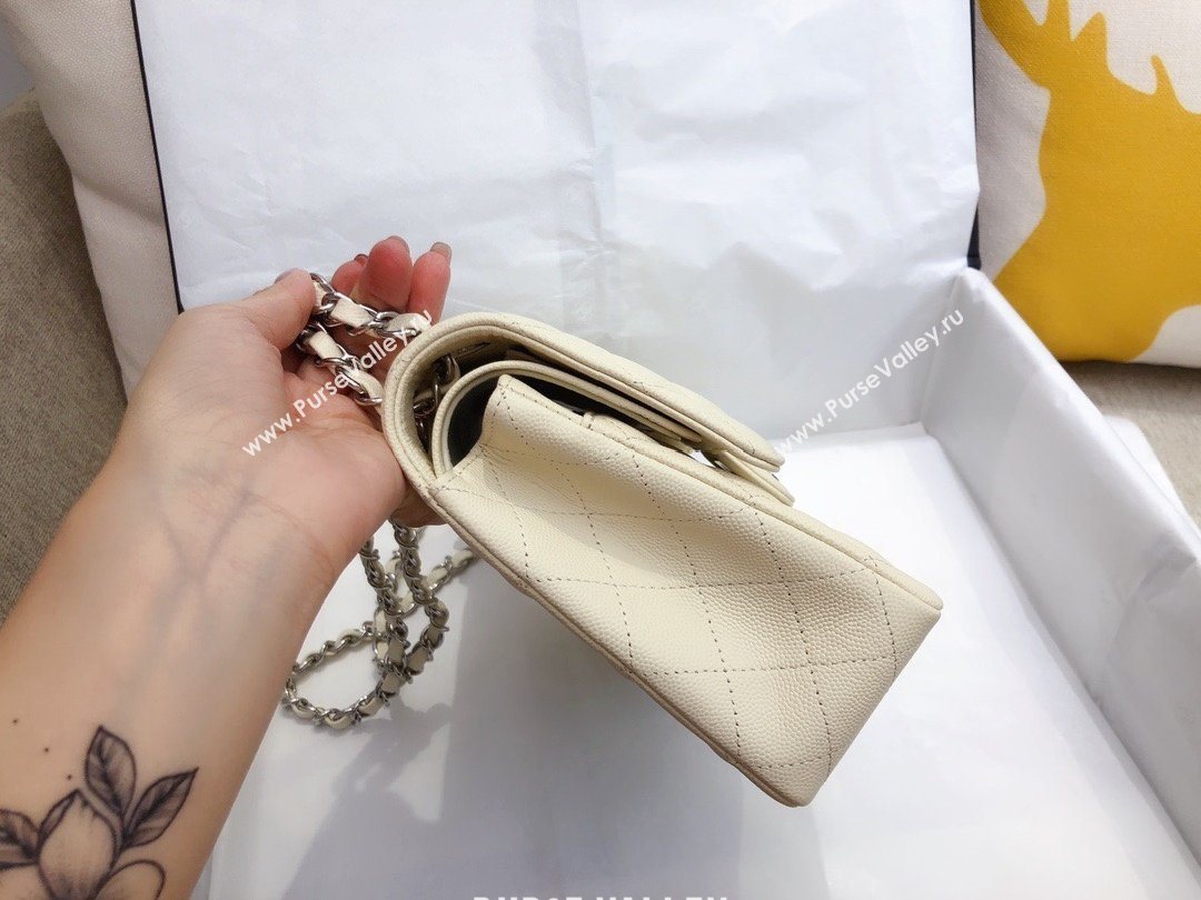 Chanel top Quality Medium Classic Flap Bag 1112 in Caviar Leather off white with silver Hardware  (smjd-5307)