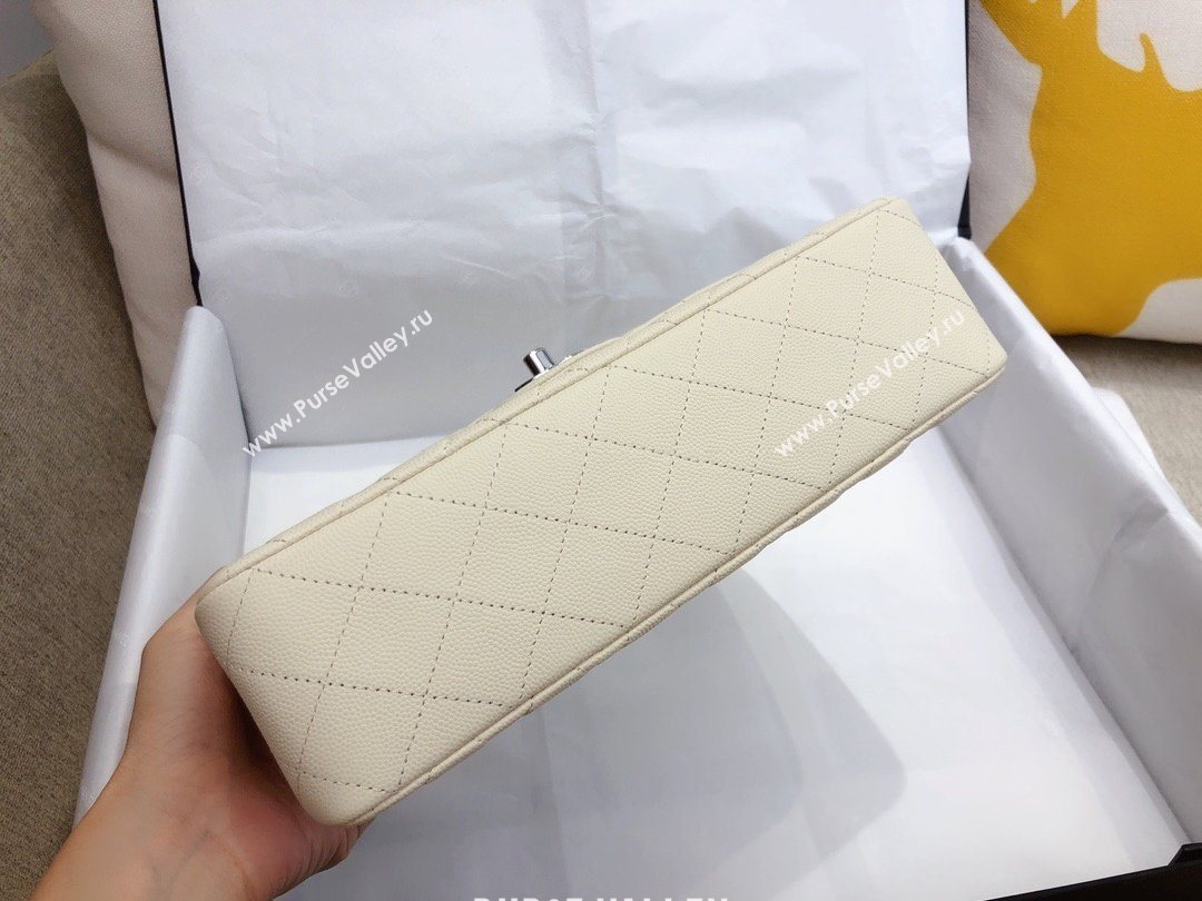 Chanel top Quality Medium Classic Flap Bag 1112 in Caviar Leather off white with silver Hardware  (smjd-5307)
