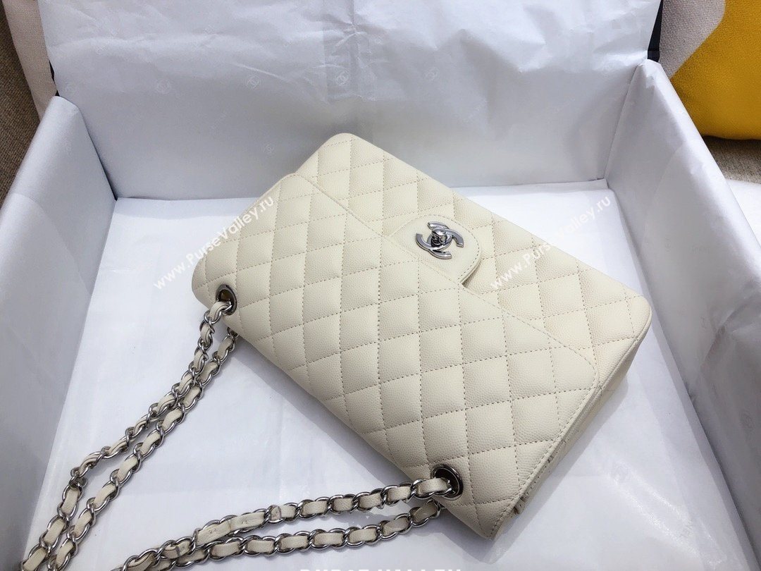 Chanel top Quality Medium Classic Flap Bag 1112 in Caviar Leather off white with silver Hardware  (smjd-5307)