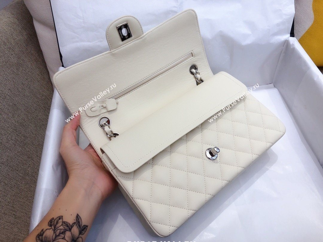 Chanel top Quality Medium Classic Flap Bag 1112 in Caviar Leather off white with silver Hardware  (smjd-5307)