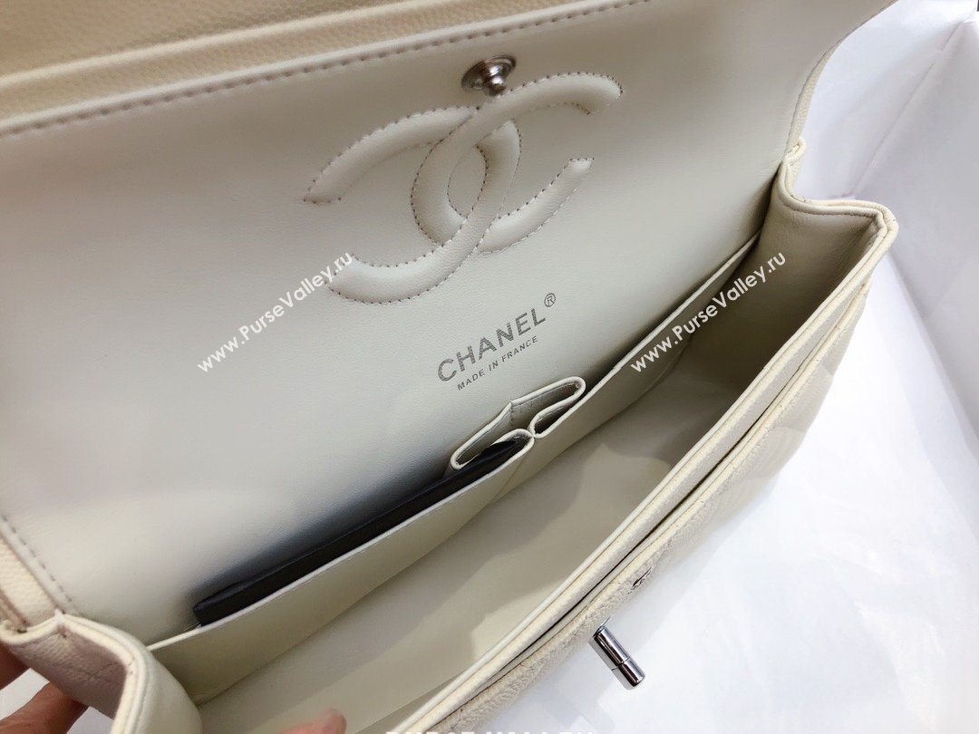 Chanel top Quality Medium Classic Flap Bag 1112 in Caviar Leather off white with silver Hardware  (smjd-5307)