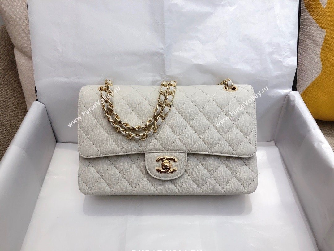 Chanel top Quality Medium Classic Flap Bag 1112 in Caviar Leather off white with Gold Hardware  (smjd-5639)