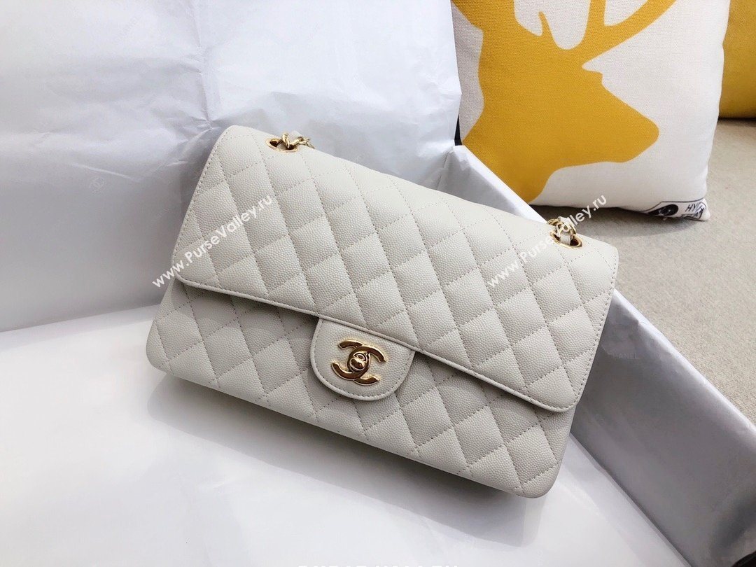 Chanel top Quality Medium Classic Flap Bag 1112 in Caviar Leather off white with Gold Hardware  (smjd-5639)
