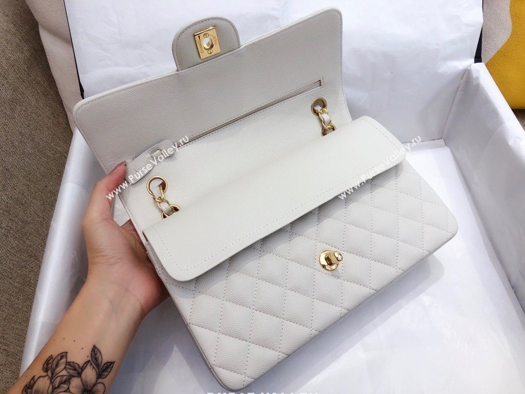 Chanel top Quality Medium Classic Flap Bag 1112 in Caviar Leather off white with Gold Hardware  (smjd-5639)