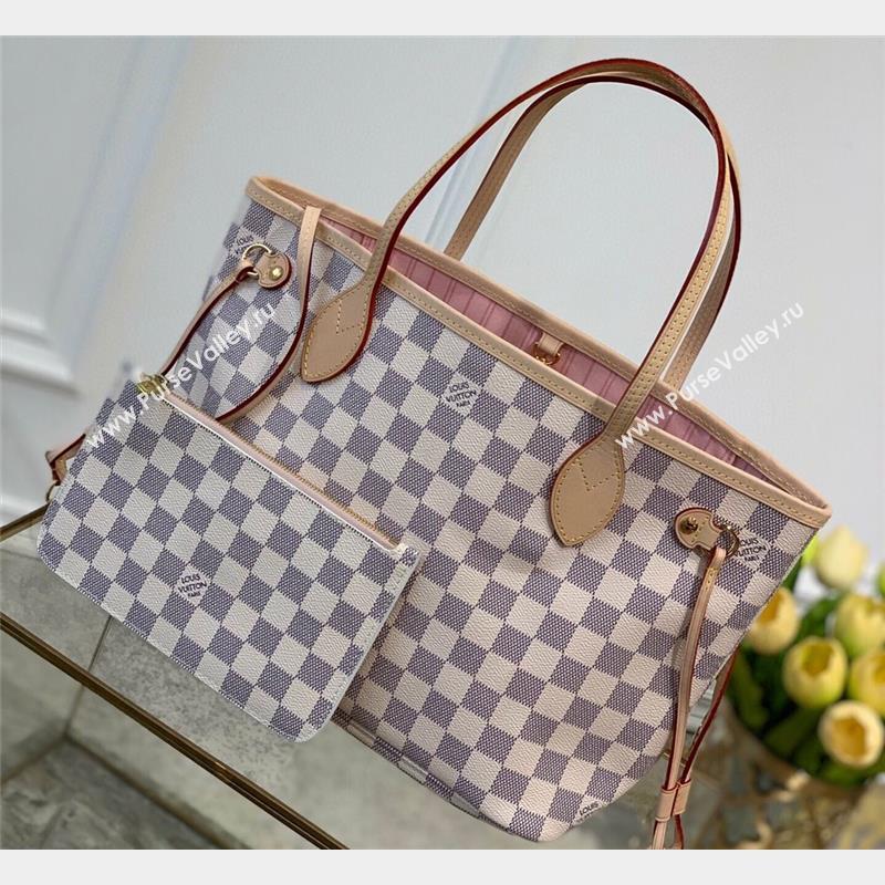 Louis Vuitton Damier Azur Canvas Neverfull PM Bag N41362 Pink 2023 (kiki-23101826)