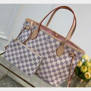Louis Vuitton Damier Azur Canvas Neverfull PM Bag N41362 Pink 2023 (kiki-23101826)