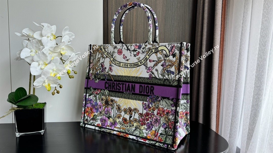 Dior LARGE Book Tote Bag in Ecru Multicolor Dior 4 Saisons Été Soleil Embroidery 2024 (XXG-240411-03)