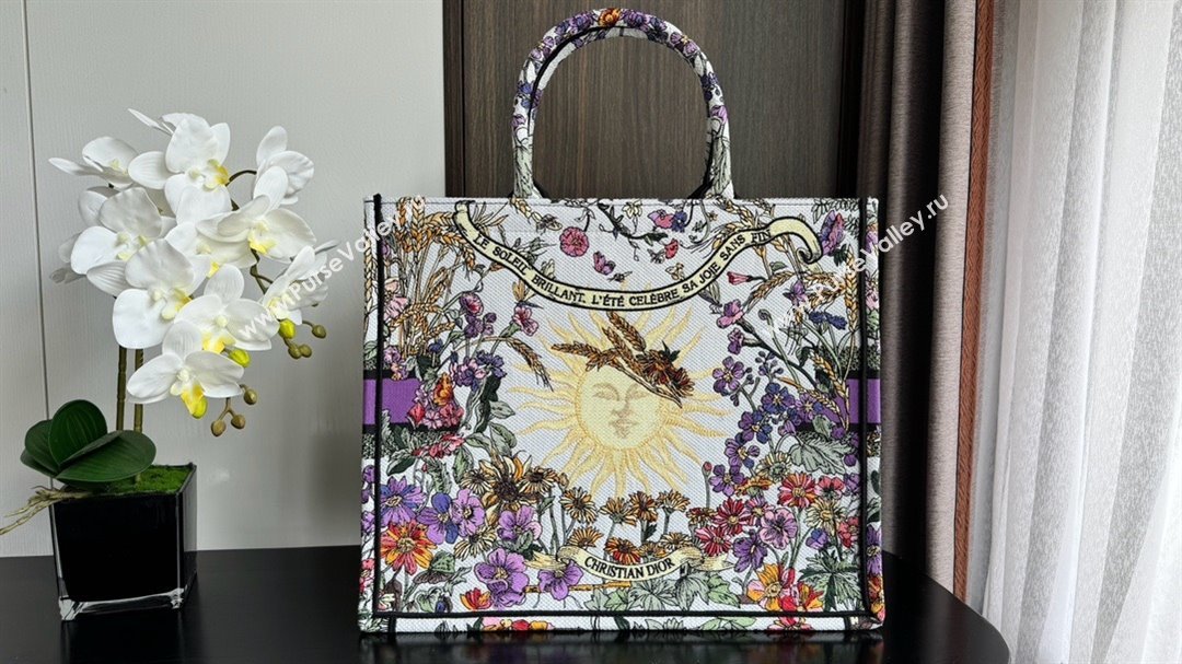 Dior LARGE Book Tote Bag in Ecru Multicolor Dior 4 Saisons Été Soleil Embroidery 2024 (XXG-240411-03)