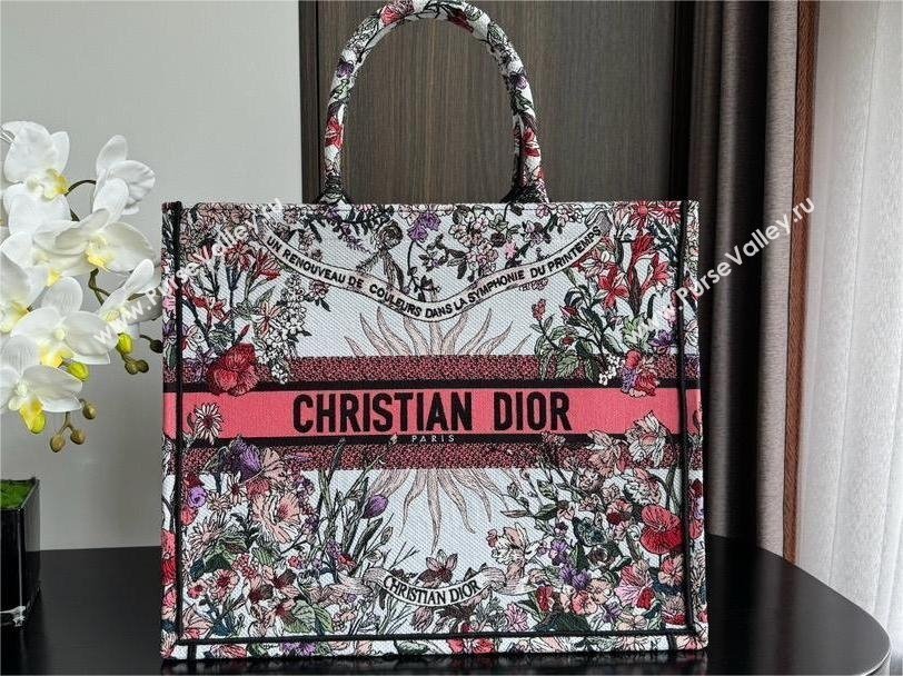 Dior LARGE Book Tote Bag in Ecru Multicolor Dior 4 Saisons Printemps Soleil Embroidery 2024 (XXG-240411-04)
