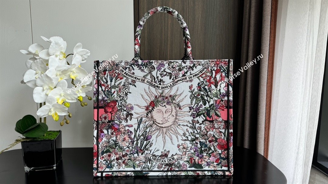 Dior LARGE Book Tote Bag in Ecru Multicolor Dior 4 Saisons Printemps Soleil Embroidery 2024 (XXG-240411-04)