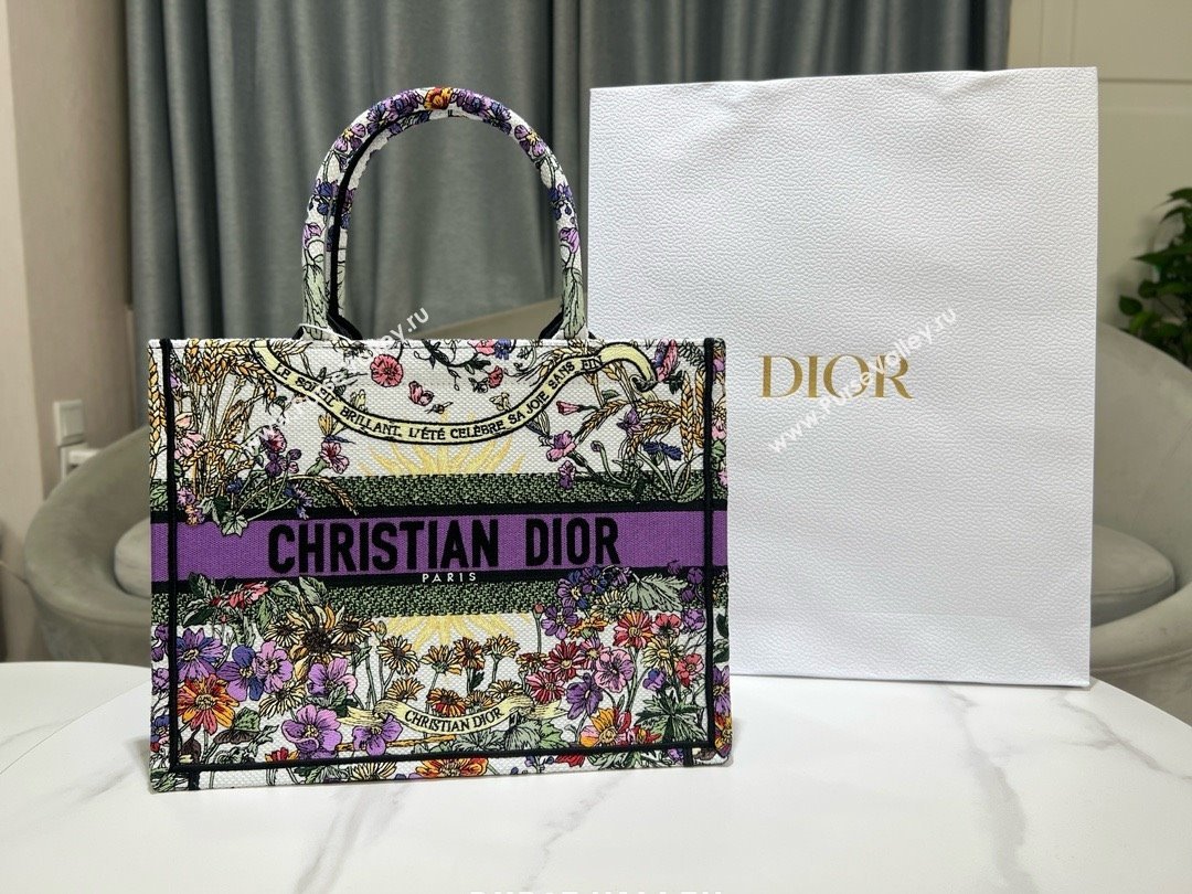 Dior Medium Book Tote Bag in Ecru Multicolor Dior 4 Saisons Été Soleil Embroidery 2024 (XXG-240411-02)