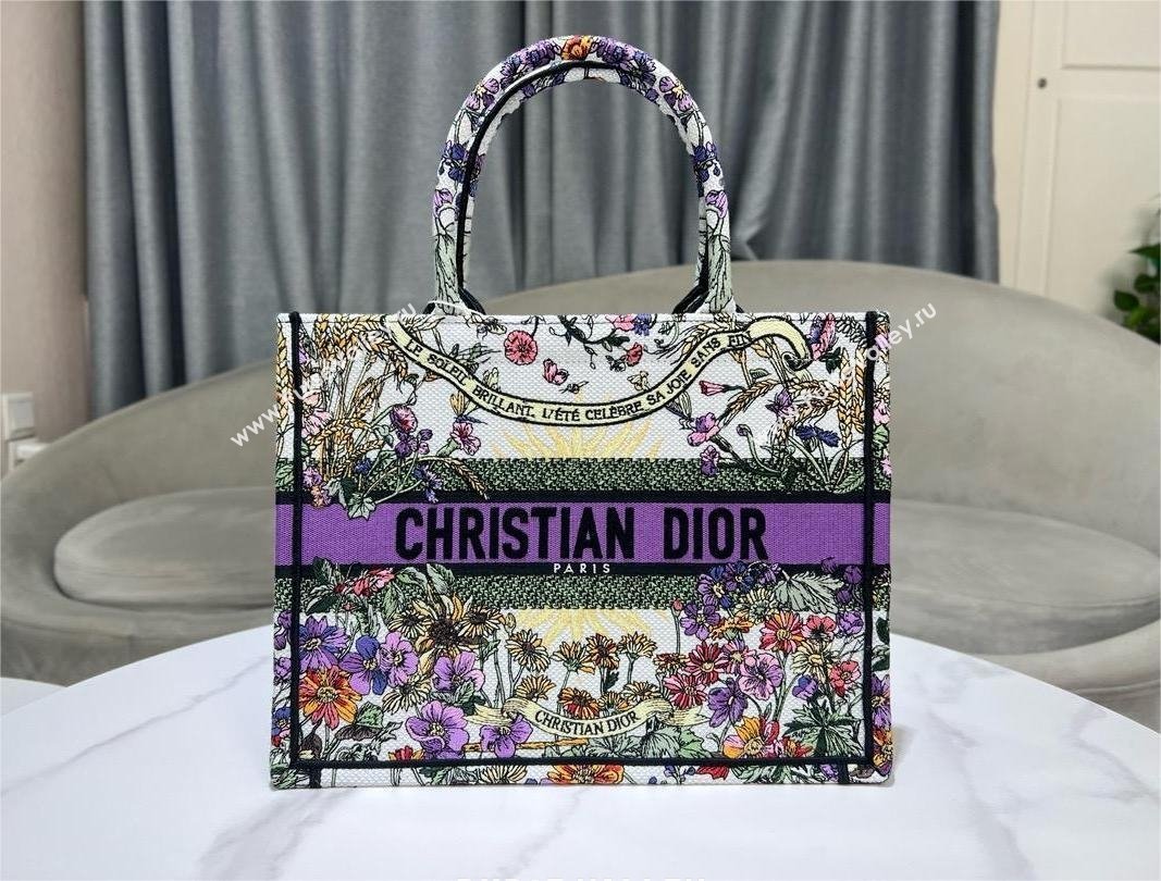 Dior Medium Book Tote Bag in Ecru Multicolor Dior 4 Saisons Été Soleil Embroidery 2024 (XXG-240411-02)