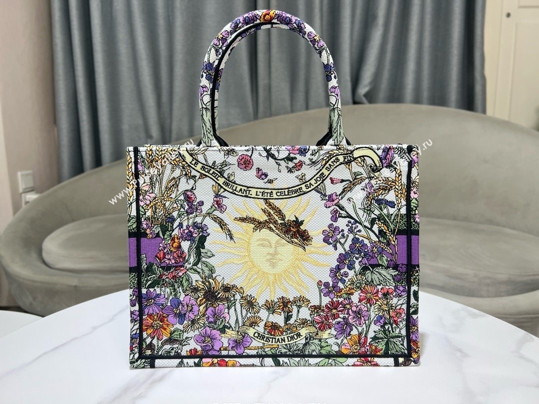 Dior Medium Book Tote Bag in Ecru Multicolor Dior 4 Saisons Été Soleil Embroidery 2024 (XXG-240411-02)