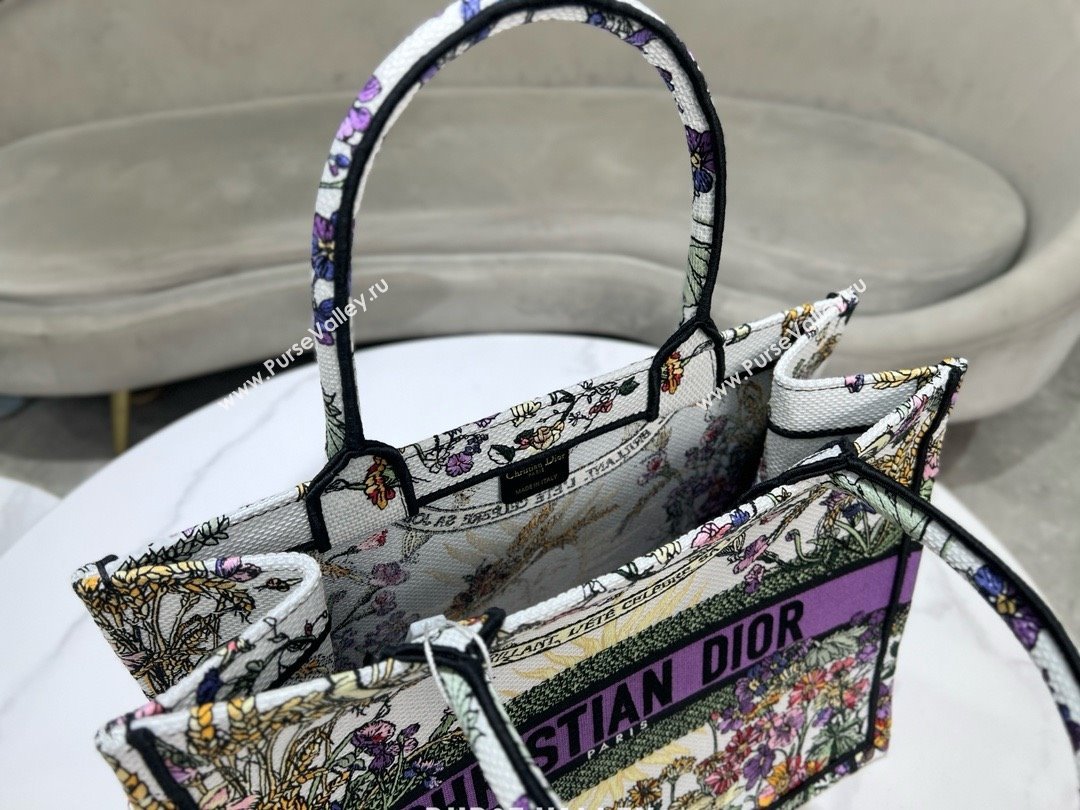 Dior Medium Book Tote Bag in Ecru Multicolor Dior 4 Saisons Été Soleil Embroidery 2024 (XXG-240411-02)