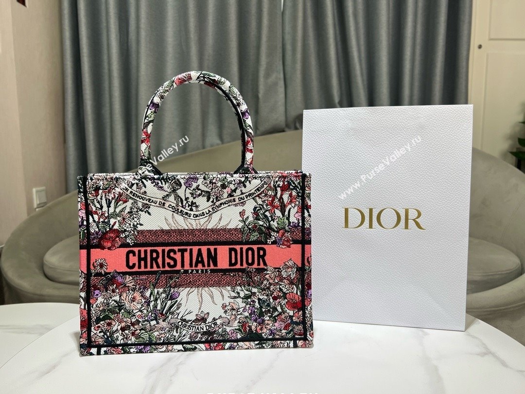 Dior Medium Book Tote Bag in Ecru Multicolor Dior 4 Saisons Printemps Soleil Embroidery 2024 (XXG-240411-01)