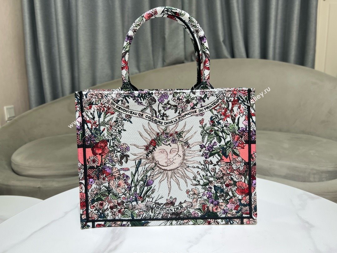 Dior Medium Book Tote Bag in Ecru Multicolor Dior 4 Saisons Printemps Soleil Embroidery 2024 (XXG-240411-01)