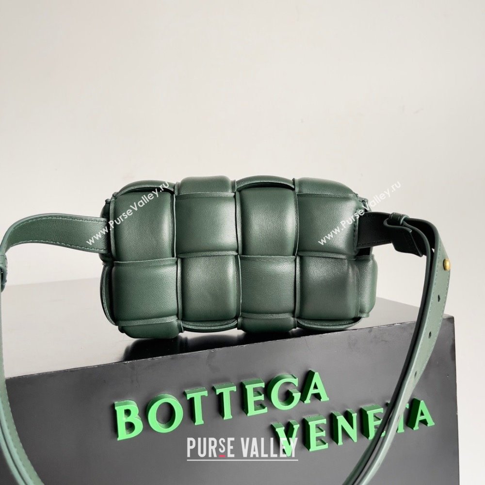 Bottega Veneta Padded Cassette Leather Belt Bag in calfskin dark green 2023 (misu-230928-04)