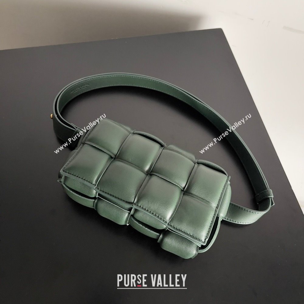 Bottega Veneta Padded Cassette Leather Belt Bag in calfskin dark green 2023 (misu-230928-04)