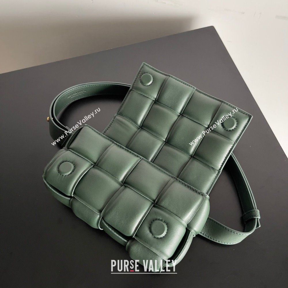 Bottega Veneta Padded Cassette Leather Belt Bag in calfskin dark green 2023 (misu-230928-04)