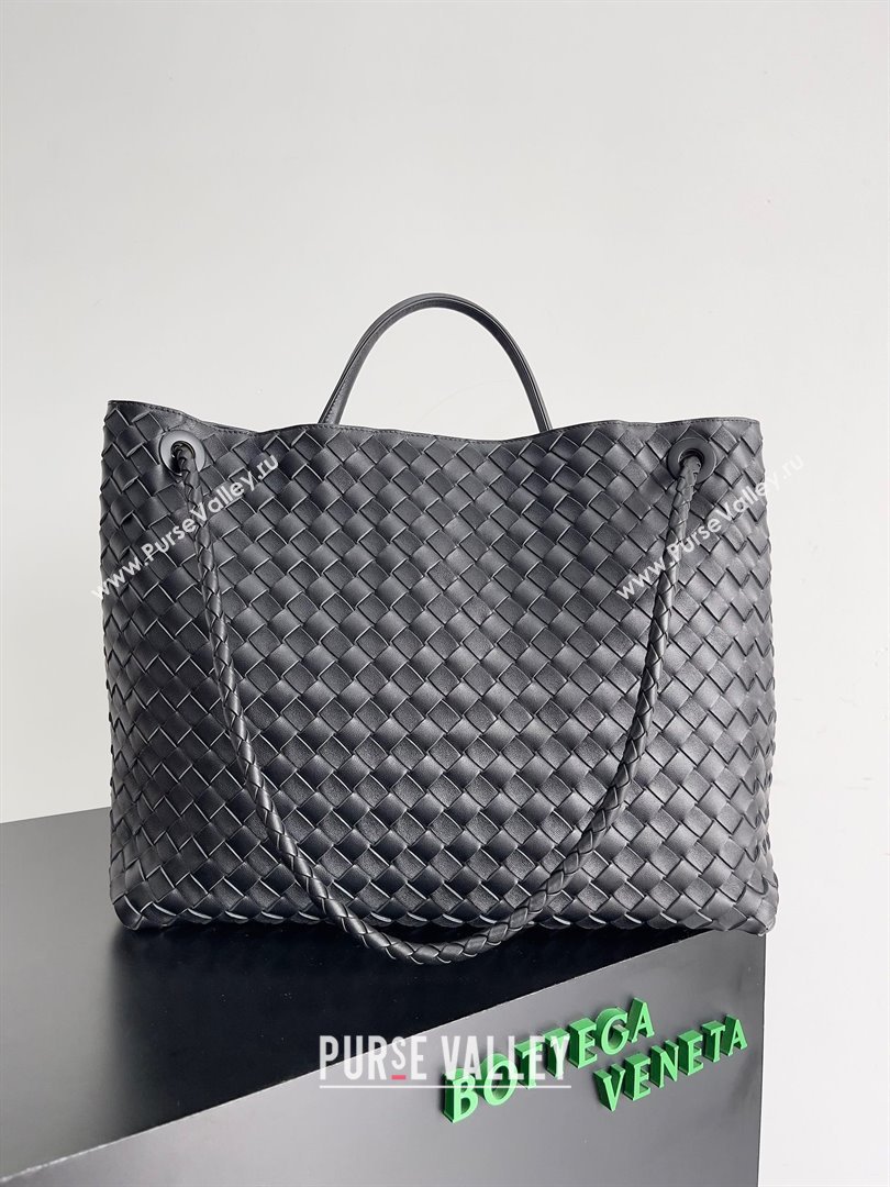 Bottega Veneta Large Andiamo Top Handle Bag in Intrecciato Leather 743575 Black 2023 (misu240110-02)